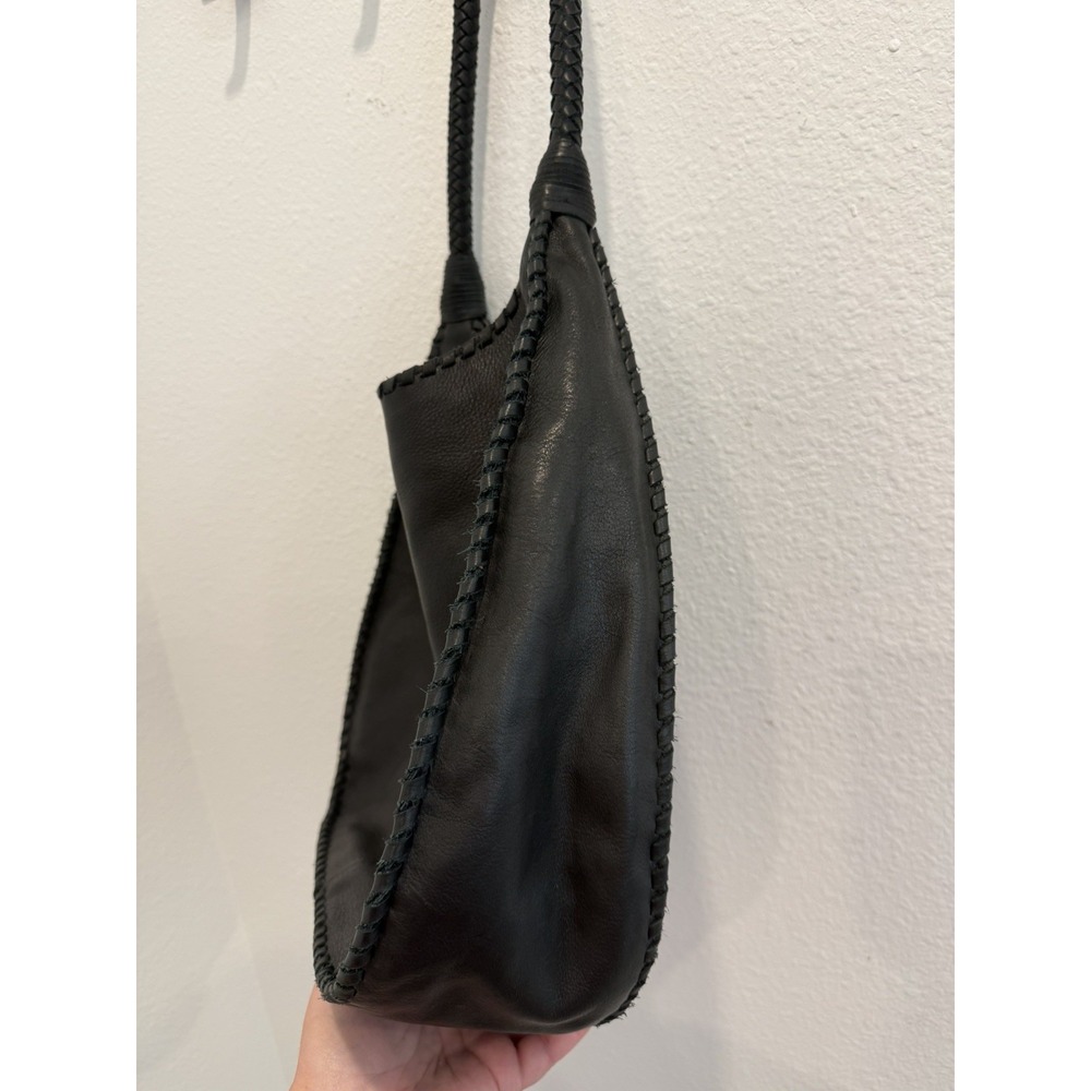 Margot Black Leather Large Hobo Style Shoulder Bag Tote Wrapped Braided Handles - Picture 9 of 9
